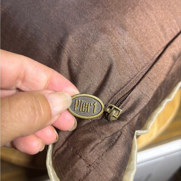 Pier 1 Brown and Gold Beaded Rectangular Shiny Pillow 15 x 12 - Picture 7 of 12